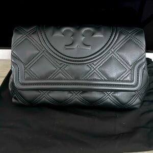 Tory Burch Fleming Clutch. Black with gold hardware.